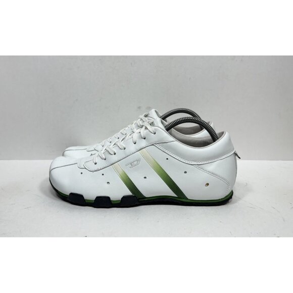 Diesel Evelyn Shoes Womens Sz 10 White Green Leather Sneakers Retro Y2K Vintage - Picture 4 of 9
